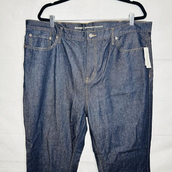 NWT Old Navy Men’s Jeans 42 X 32 Regular Straight Dark Blue Cotton Blend - Picture 2 of 8